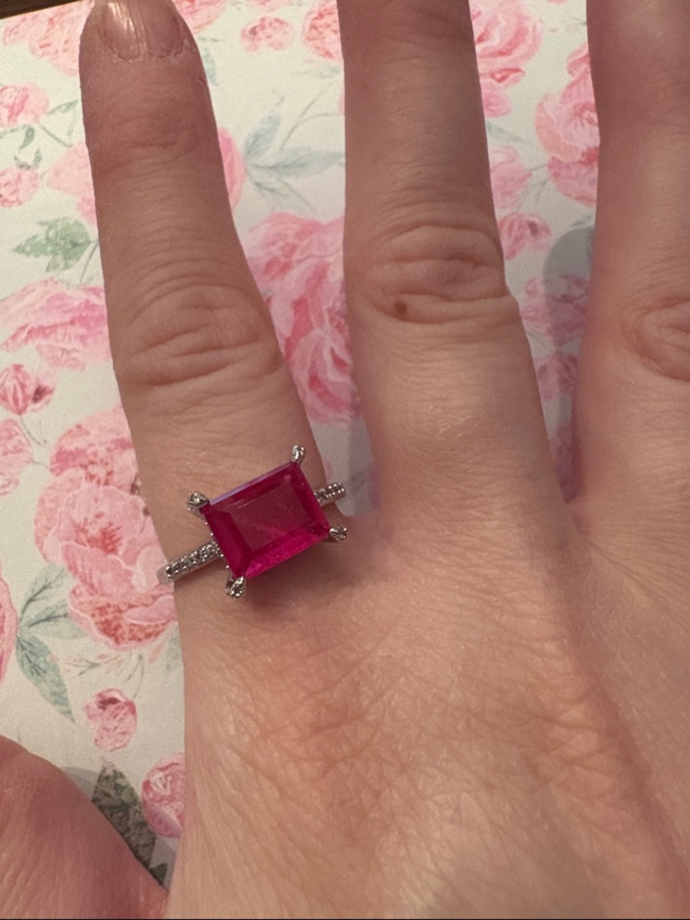 Pink Sapphire on Rhodium- Size 8 - Bomb Party - Elegance in Sparkle